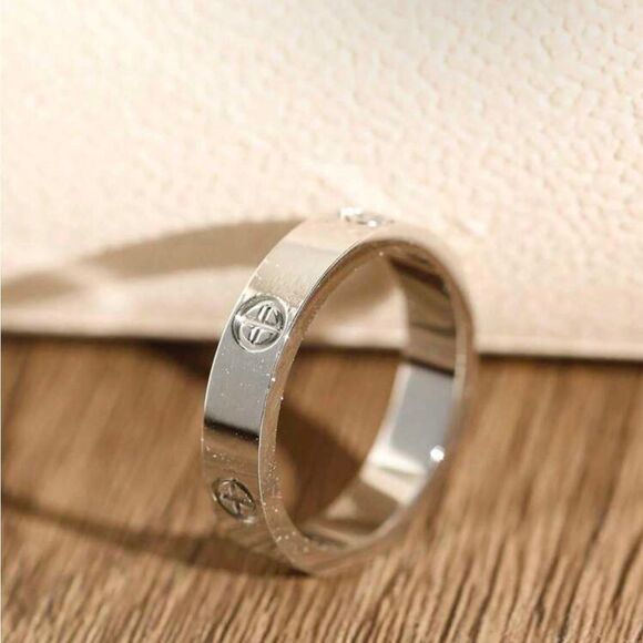 Silver Plated Stainless Steel Cross Love Ring - Picture 1 of 2